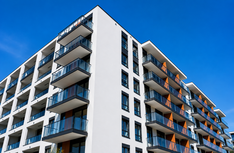 Neubau mit Balkonen, ideal für Rahmenverträge für Strom und Gas.