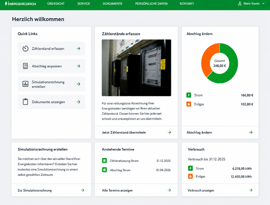 Dashboard zur Energiedatenverwaltung für Hausverwaltungen zur Prozessoptimierung.