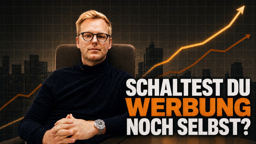 Mann in wärmer Kleidung fragt, ob du Werbung selbst schaltest.