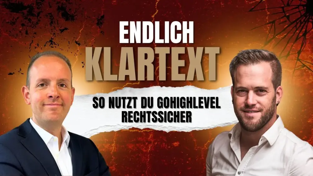 Zwei Personen geben Tipps, wie man GoHighLevel rechtssicher nutzen kann.
