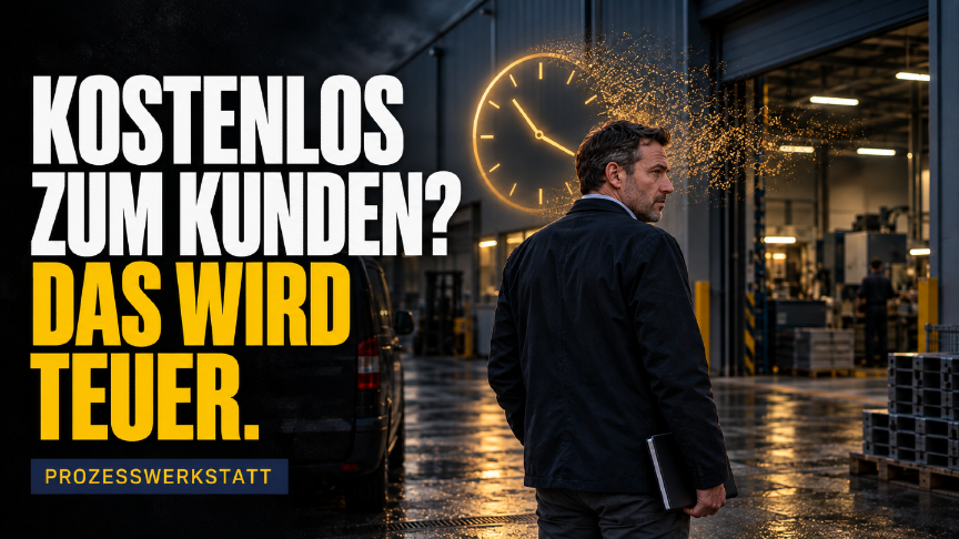 Mann mit Notizbuch sieht auf eine Uhr, zur Warnung vor kostenlosen Vorab-Besuchen.