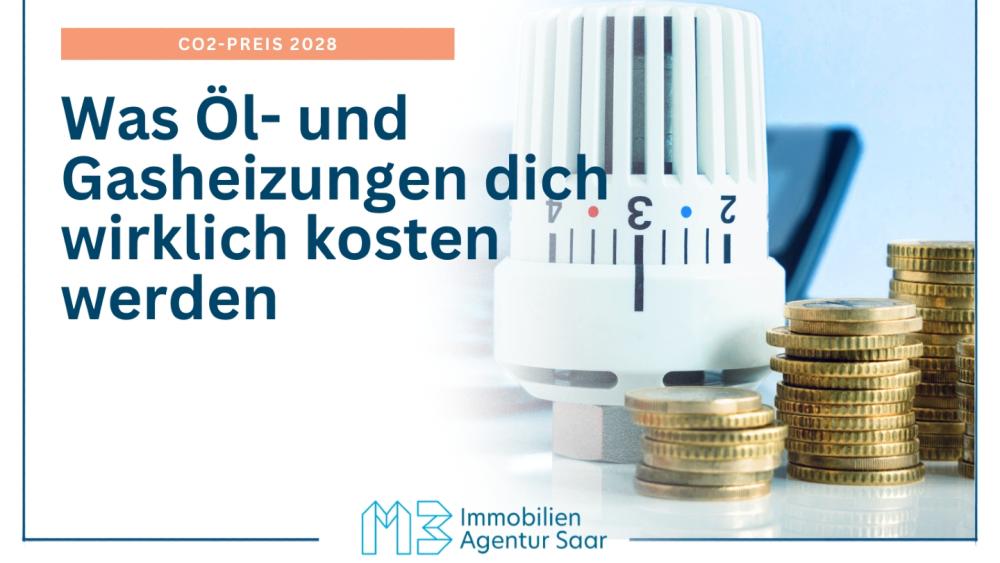 Heizungsthermostat neben Münzen, CO2-Preis 2028 für Öl- und Gasheizungen.