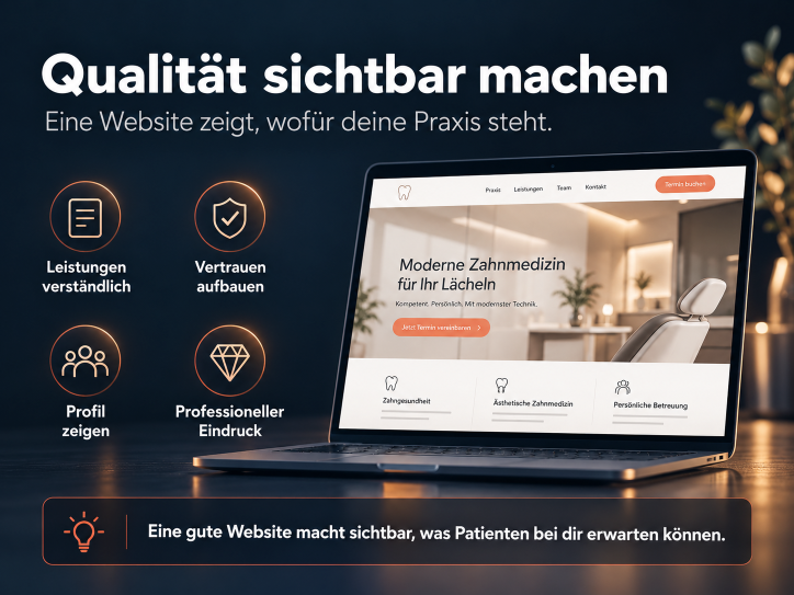 Moderne Zahnarzt-Website zeigt, wie Qualität sichtbar macht und mehr Umsatz generiert.