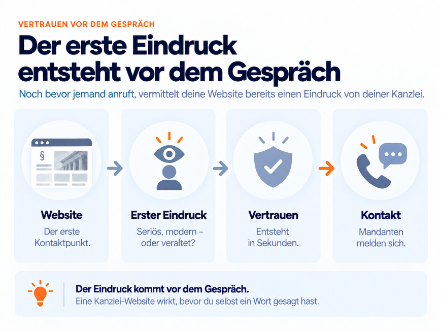 Der Eindruck vor dem Gespräch wird durch die Website deiner Kanzlei geprägt.