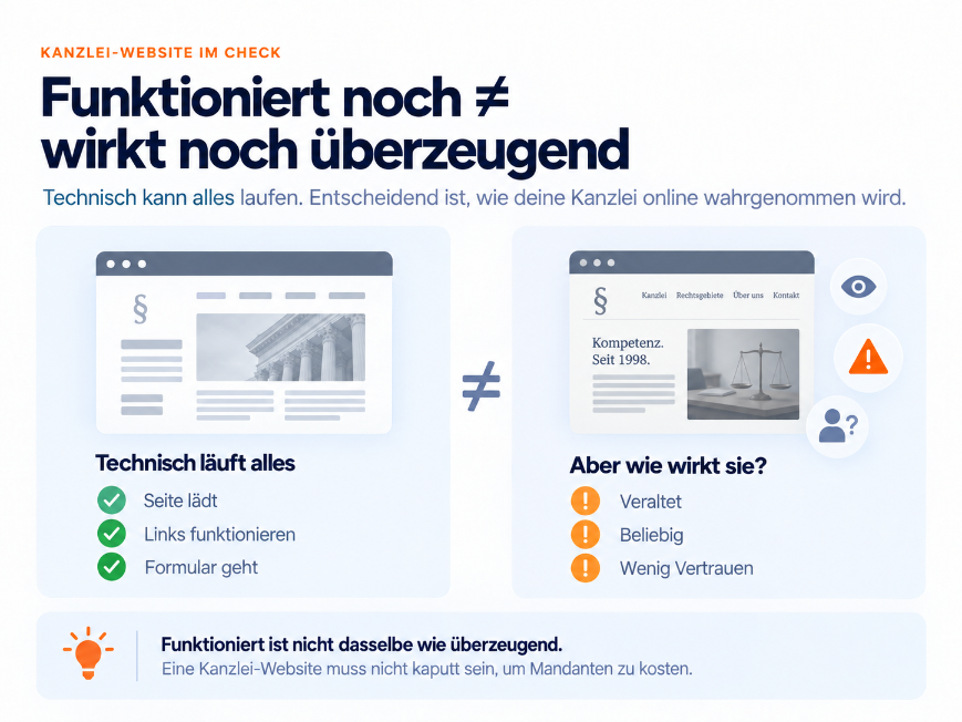 Grafik zum Thema Kanzlei Website im Check: Technisch läuft alles, aber wie wirkt sie?