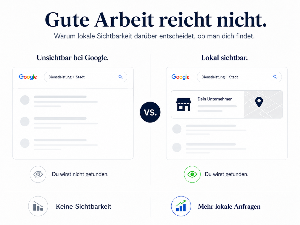 Grafik zu lokaler Sichtbarkeit bei Google, unsichtbar versus sichtbar.