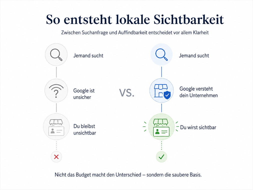 Grafik zur lokalen Sichtbarkeit, zeigt Unterschied zwischen unsichtbar und sichtbar sein.