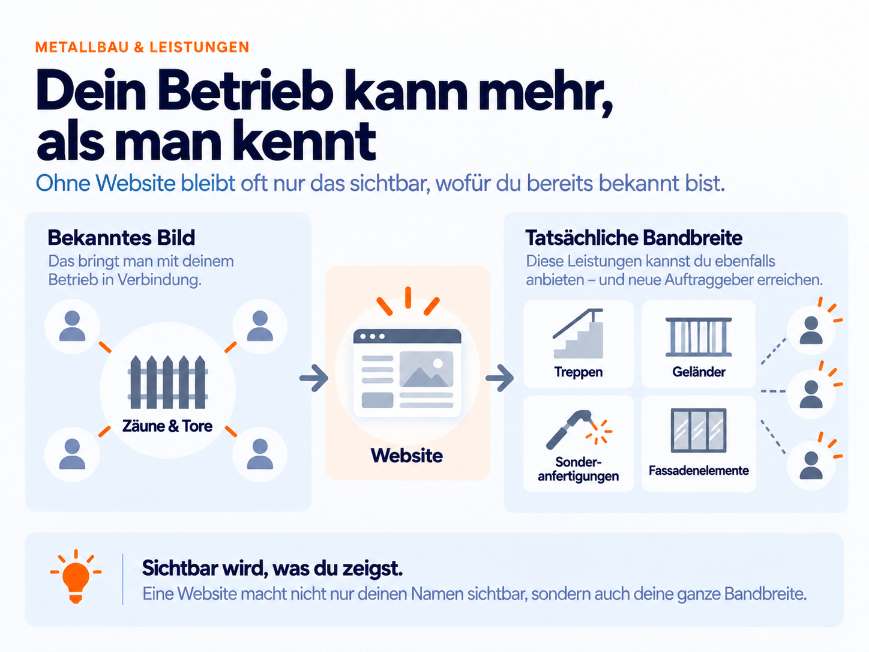 Illustration über die Sichtbarkeit eines Metallbaubetriebs durch eine Website.