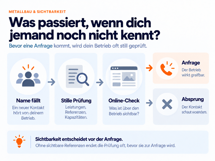 Grafik zu Sichtbarkeit im Metallbau: Prüfung vor einer Anfrage.