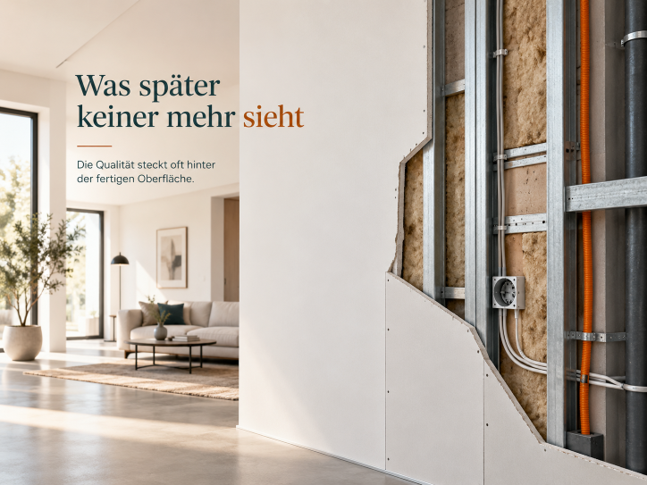 Trockenbau-Arbeiten, die später hinter der fertigen Oberfläche verborgen sind.