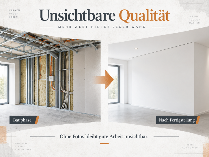 Trockenbau in der Rohbau-Phase und nach Fertigstellung, unsichtbare Qualität.