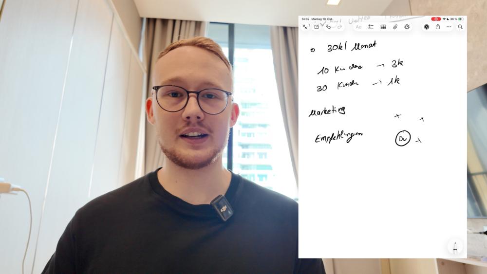 Ein Mann mit Brille erklärt handschriftliche Preisnotizen; Agenturpreise erhöhen steht im Mittelpunkt des Artikels.