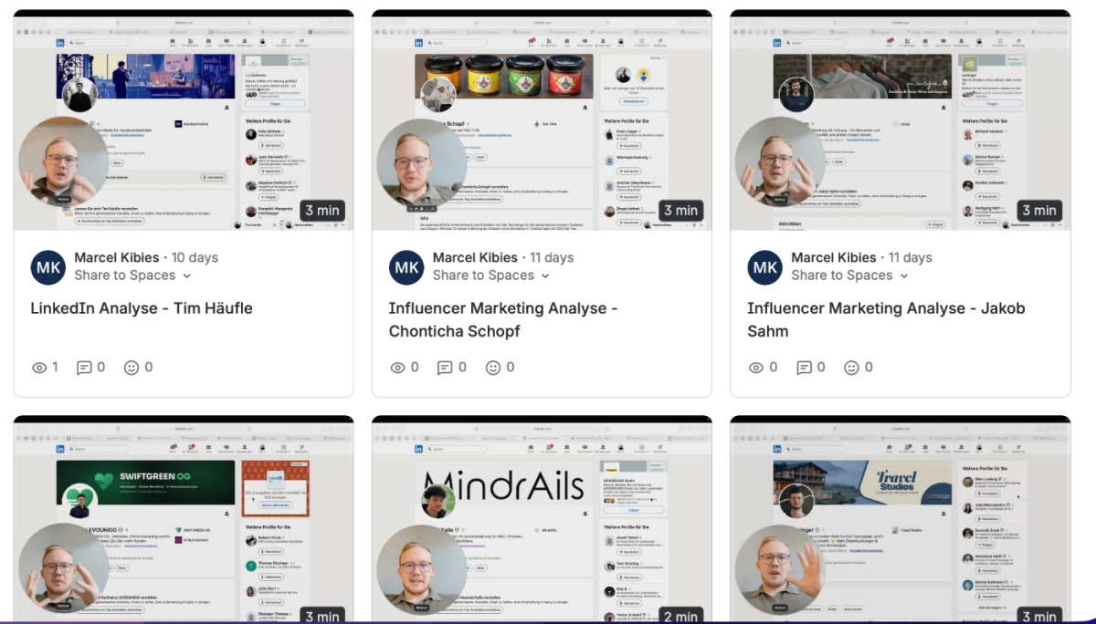 Screenshot von LinkedIn-Profilen zur KI-Agentur Positionierung.