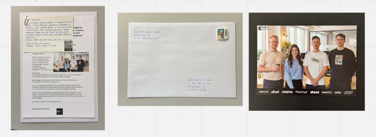 Postkarte mit Unterschriften für einen LinkedIn Sales-Funnel.