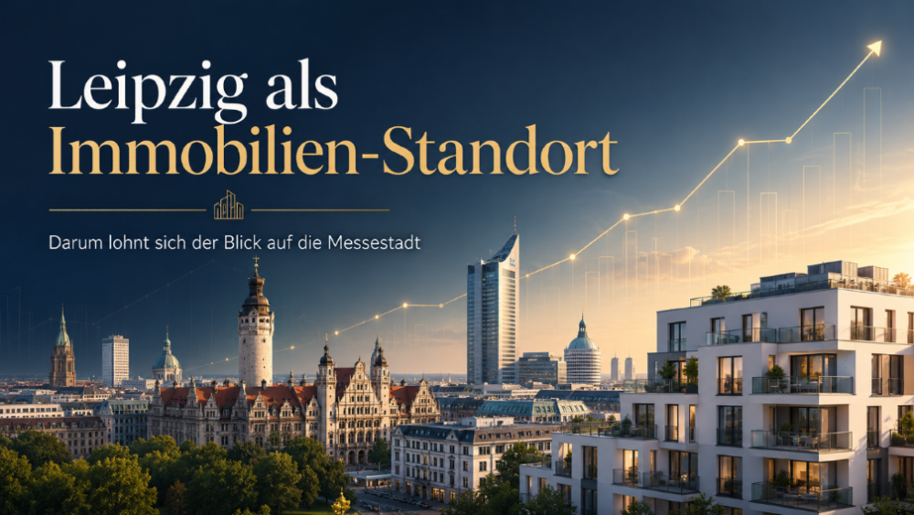 Panorama von Leipzig als Immobilien-Standort mit modernen Gebäuden und Skyline.