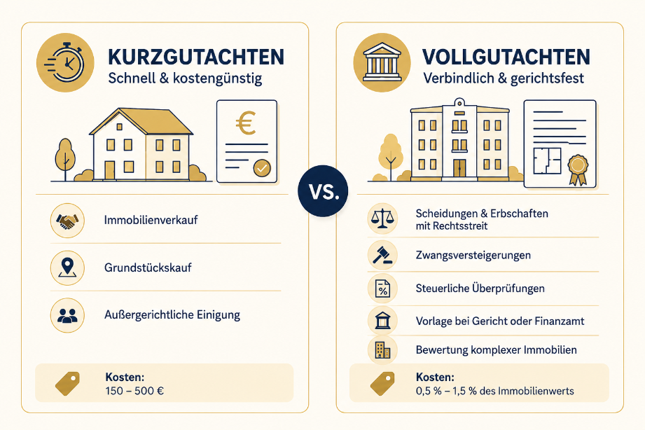 Der direkte Vergleich zeigt dir, welches Gutachten zu deinem Anliegen passt – und mit welchen Kosten du rechnen musst.