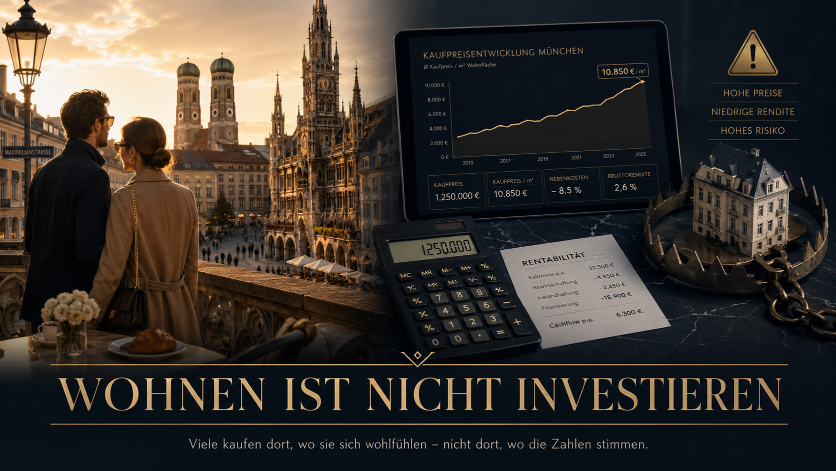 Paare schauen auf die Stadt München, während Investitionszahlen analysiert werden.