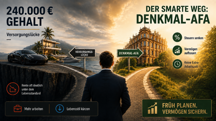 Der smarte Weg zur Denkmal-AfA für Topverdiener mit 240.000 Euro Gehalt.