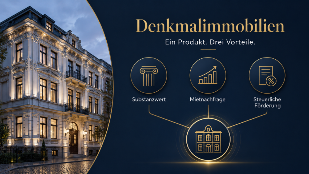 Denkmalimmobilien mit Vorteilen: Substanzwert, Mietnachfrage, steuerliche Förderung.