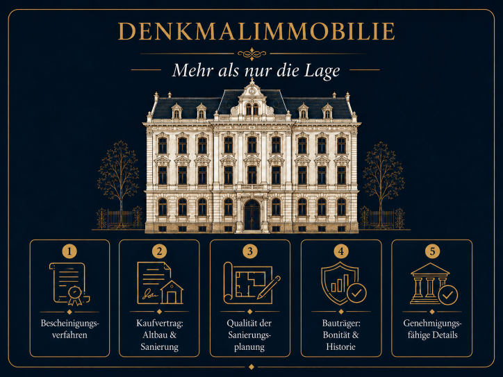 Grafik über Denkmalimmobilien mit der Aussage: Mehr als nur die Lage.