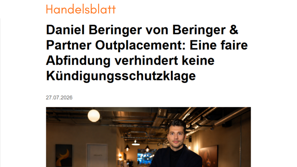 Daniel Beringer spricht über Outplacement 50+ im Handelsblatt.