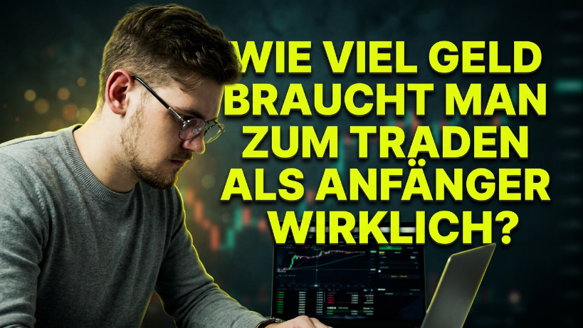 Ein Anfänger betrachtet Charts auf einem Laptop und fragt sich, wie viel Geld zum Traden benötigt wird.