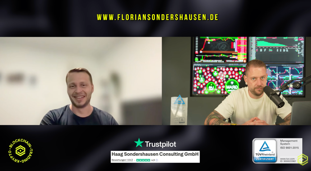Zwei Männer im Gespräch über Florian Sondershausen Erfahrungen und Trading.