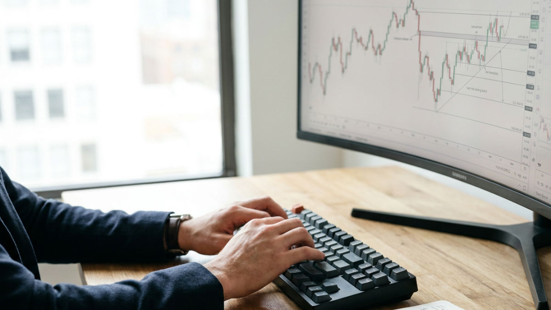 Eine Person analysiert Charts zur Chartanalyse im Trading.