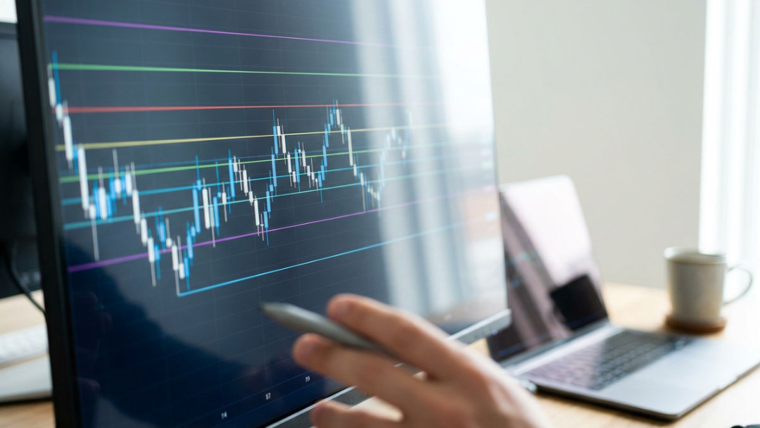 Grafik eines Charts zur technischen Chartanalyse mit Preisfindung und Linien.