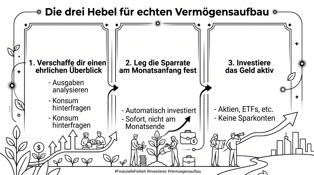 Grafik: Die drei Hebel für echten Vermögensaufbau