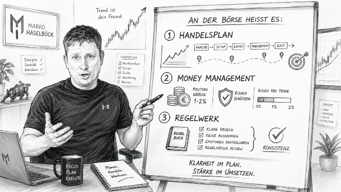 Ein Finanz-Coach erklärt den Börsen-Handelsplan mit relevanten Punkten.