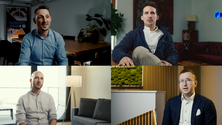 Vier Personen, die in Videotestimonials authentische Kundenmeinungen teilen.