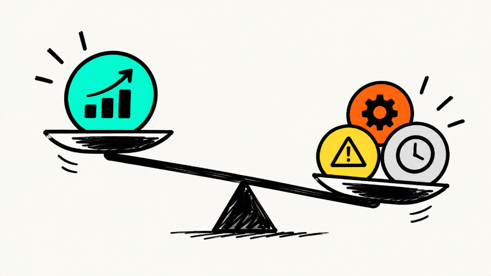 Grafik zeigt den Status quo im B2B: Erfolg vs. Risiken und Aufwand.