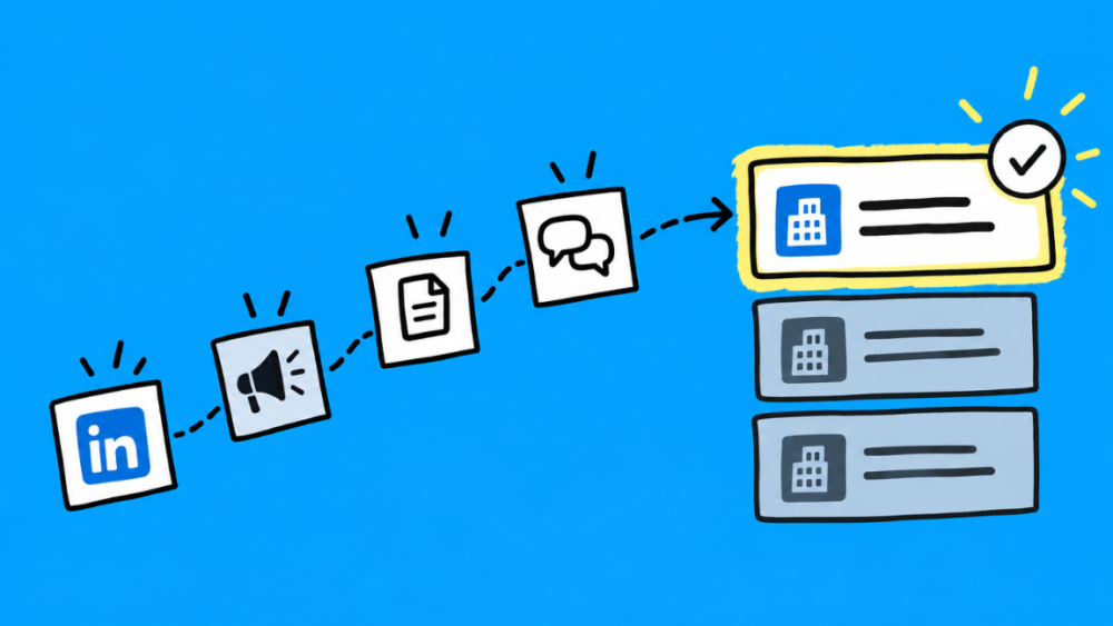 Visualisierung des Prozesses, wie bekannte Anbieter im B2B erkannt werden.
