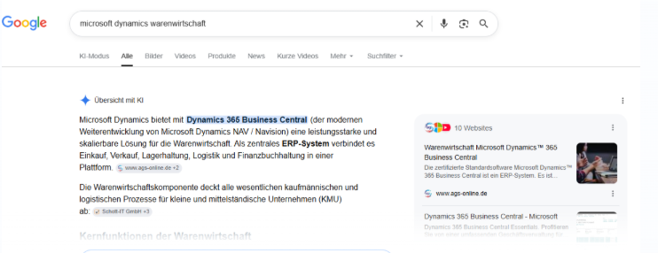Suchergebnis für Microsoft Dynamics Warenwirtschaft auf Google.