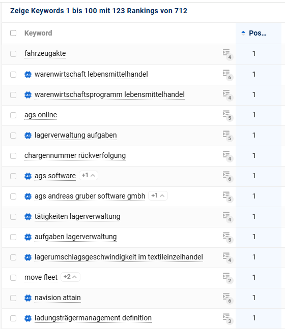 Auszug der Google Positionen auf #1.
