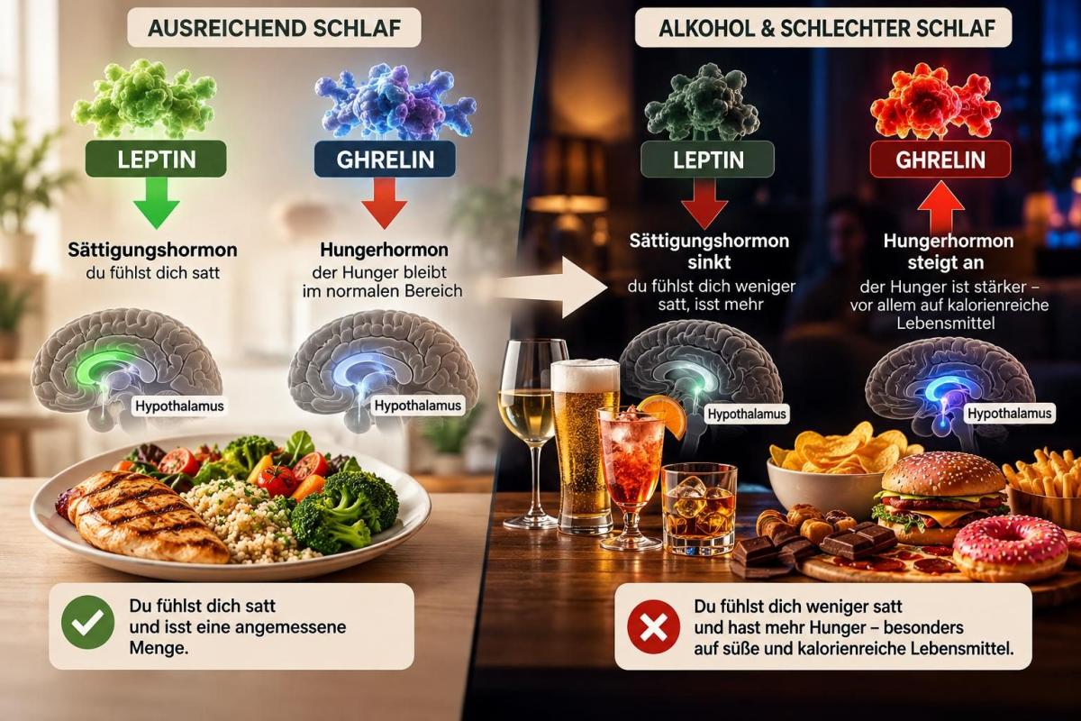 Der Einfluss von Schlaf und Alkohol auf die Hungerhormone Leptin und Ghrelin.