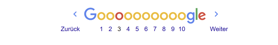 Google-Suchergebnisse mit nummerierter Seitennavigation; SEO bei Google zielt auf sichtbare Top-Platzierungen.
