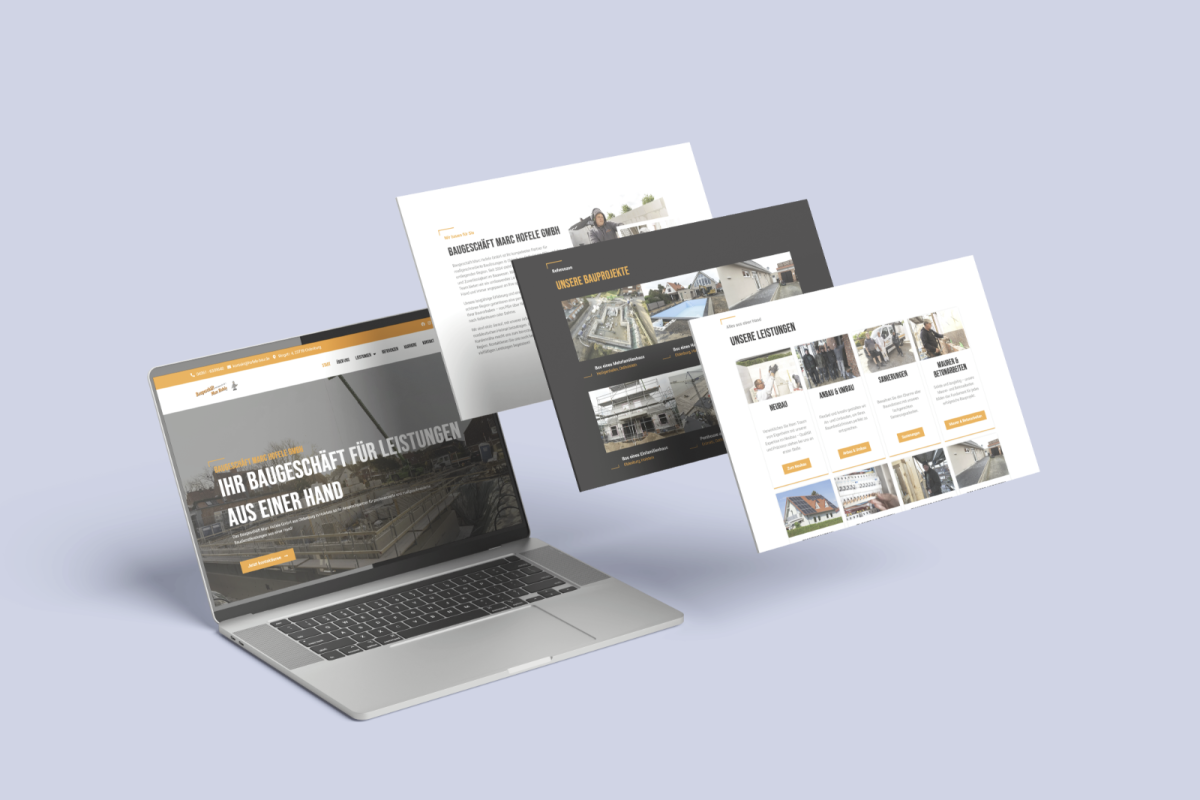 Laptop-Ansicht der Website des Baugeschäft marc Hofele GmbH.
