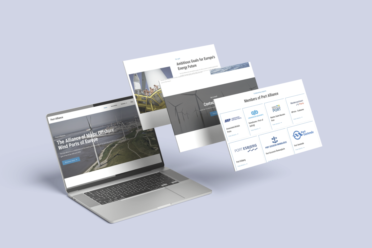 Laptop-Ansicht der Website der Port-Alliance.