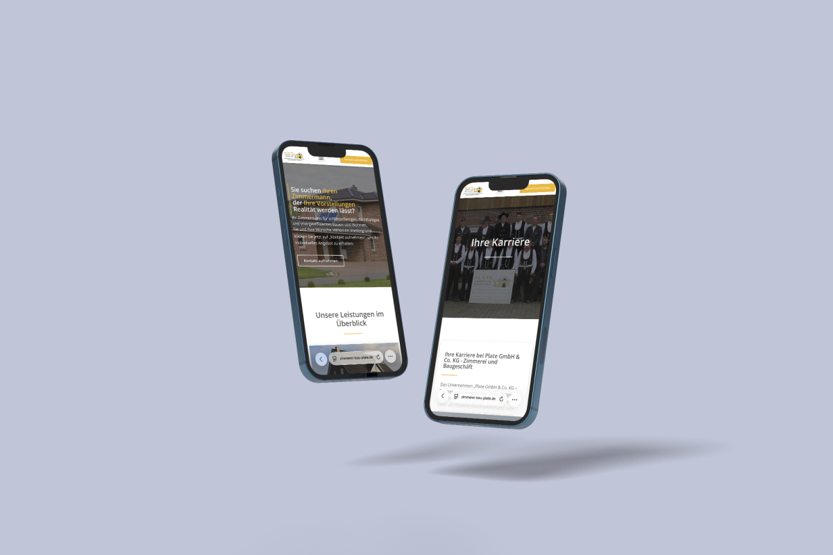 Mobile Version der Website der Zimmerei Plate GmbH & Co. KG aus dem Landkreis Cuxhaven