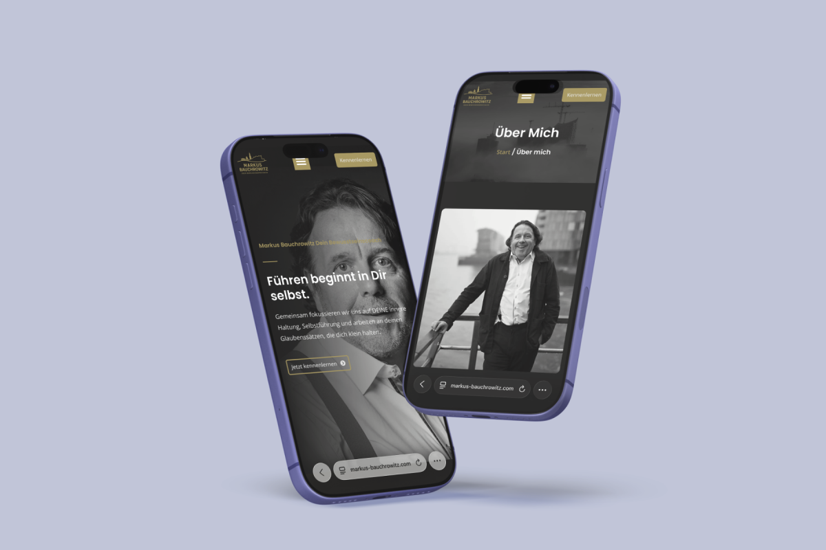 Mobilansicht der Website von Markus Bauchrowitz in einem cleanen Design.