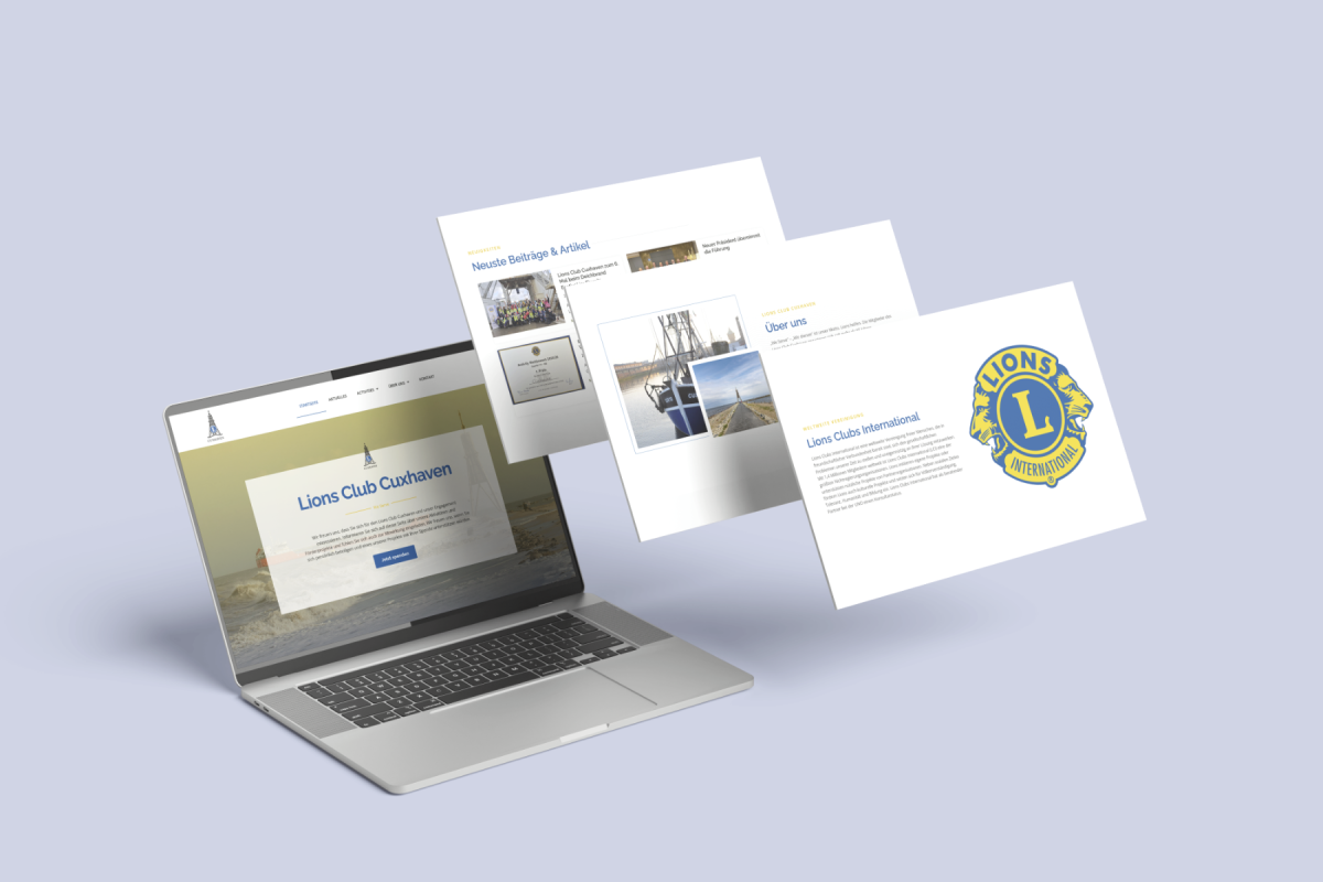 Laptop-Ansicht der Website des Lions Club Cuxhaven.