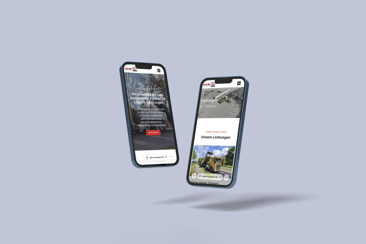 Mobilansicht der Website der HAHN Transport GmbH.