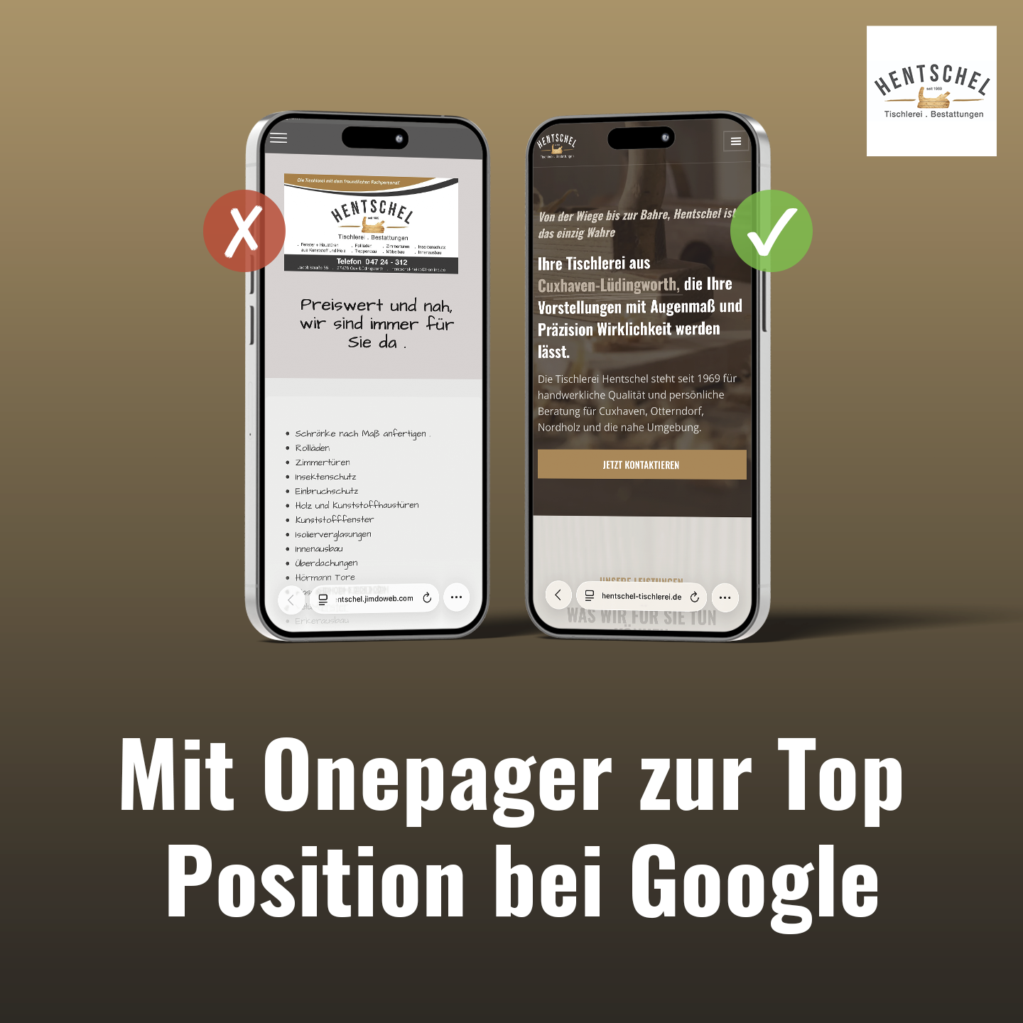 Vom Jimdo-Baukasten zur Top 2 bei Google: Onepager macht Tischlerei Hentschel sichtbar