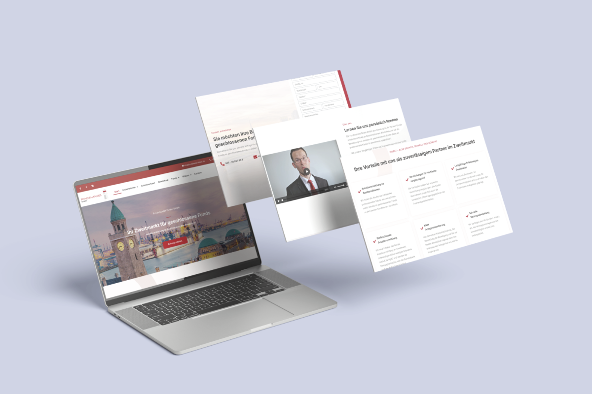 Laptop-Ansicht der Website der Fondshandel-Direkt GmbH.
