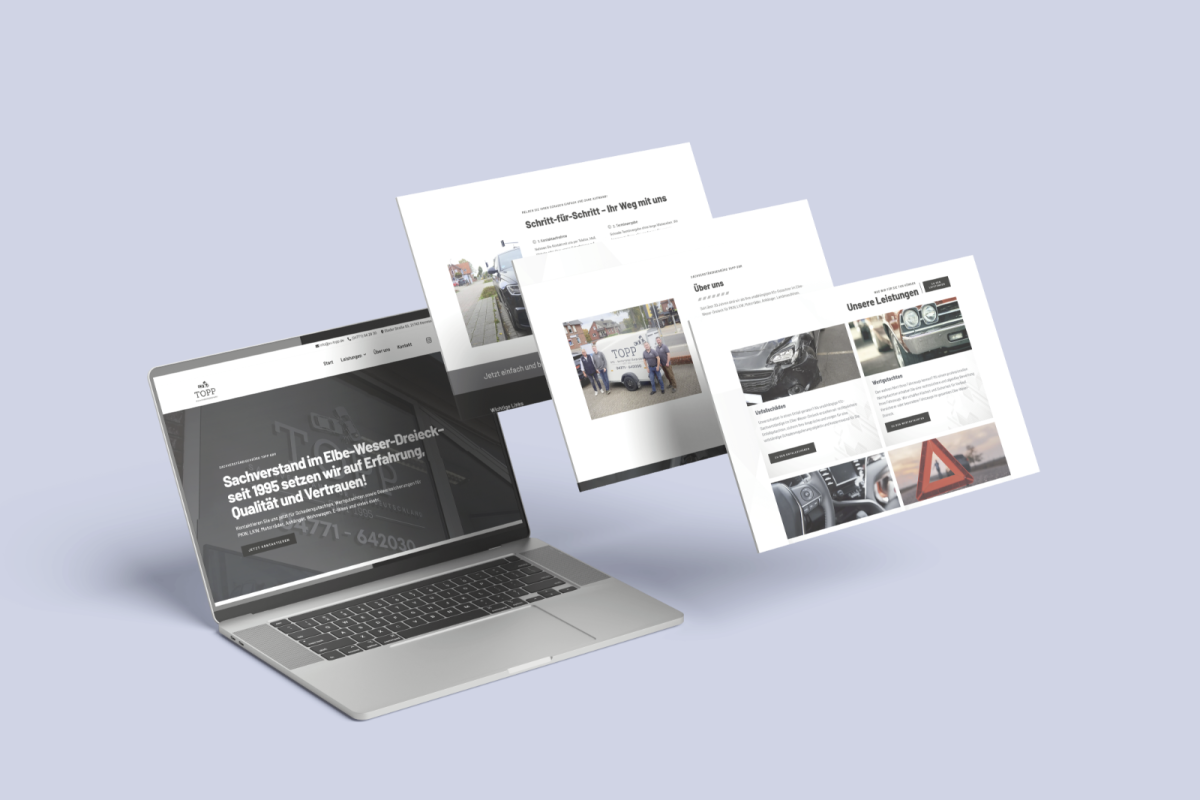 Laptop-Ansicht der Website des Sachverständigenbüro Topp GbR.