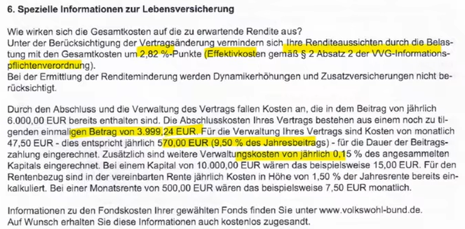 Kostenausweis - Vertragsbeispiel Volkswohl Bund Tarif FR als private Rentenversicherung mit ETFs und Fonds