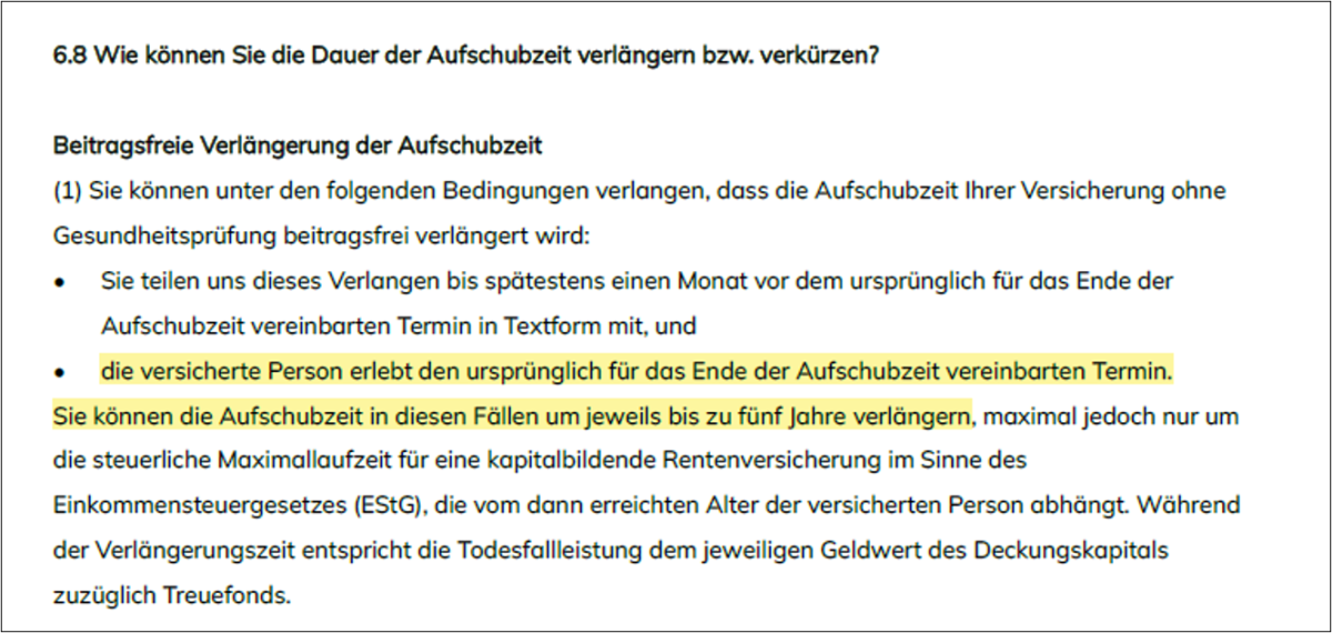 Liechtenstein Life Verlängerung der Aufschubzeit (siehe AVBs Tarif Invest)