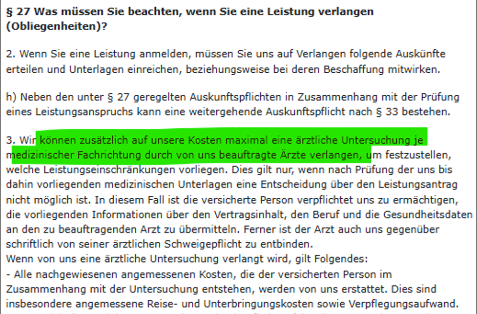 Beispiel BU Bedingungswerk - Obliegenheiten im Leistungsfall